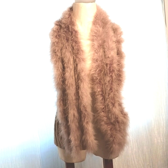 Chico's Feather Vest Wrap Jacket Topper Taupe Beige - FESTIVE & STUNNING! Sz M - Picture 6 of 16
